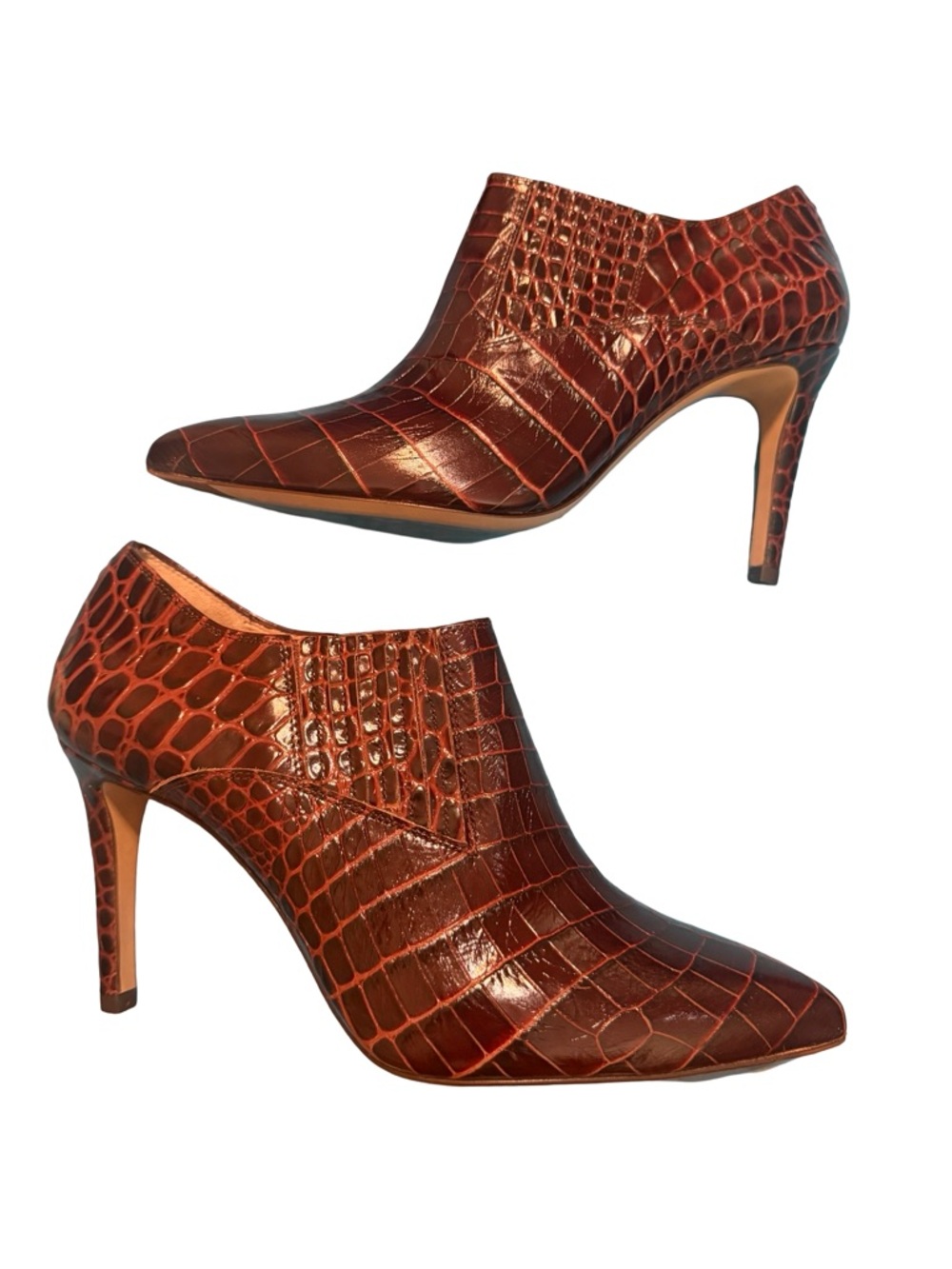 Inez Marisol 90 Cocoa Croco Booties 8.5 W Croc Embossed Leather Stiletto Spain - Picture 5 of 13